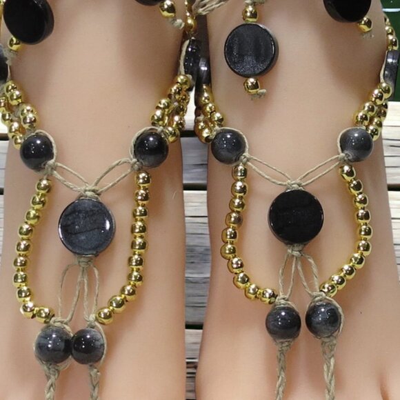 NEW Black, Gray, & Gold Barefoot Sandals - Picture 4 of 6